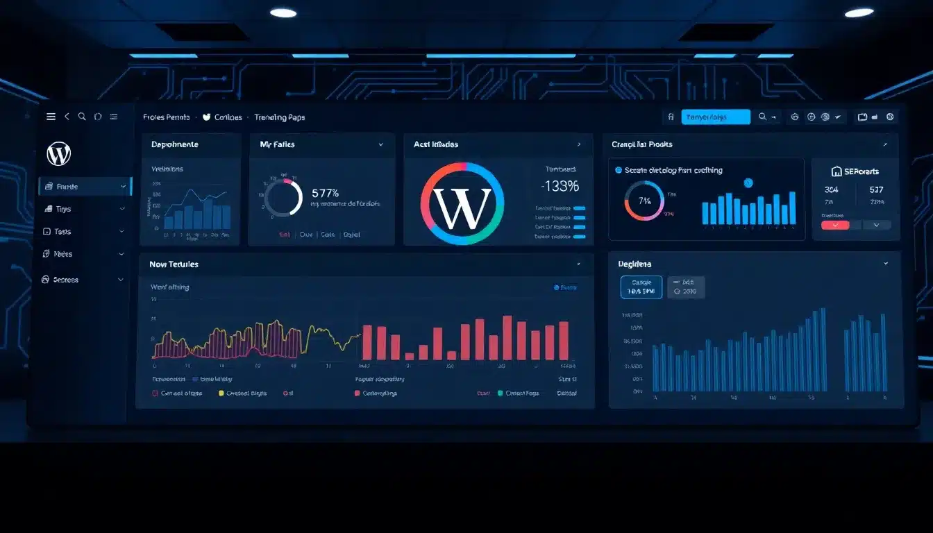Desarrollo WordPress Inteligente: Estrategias Avanzadas con IA y Automatización para 2025 2 WordPress Desarrollo – Dashboard Tecnológico Avanzado