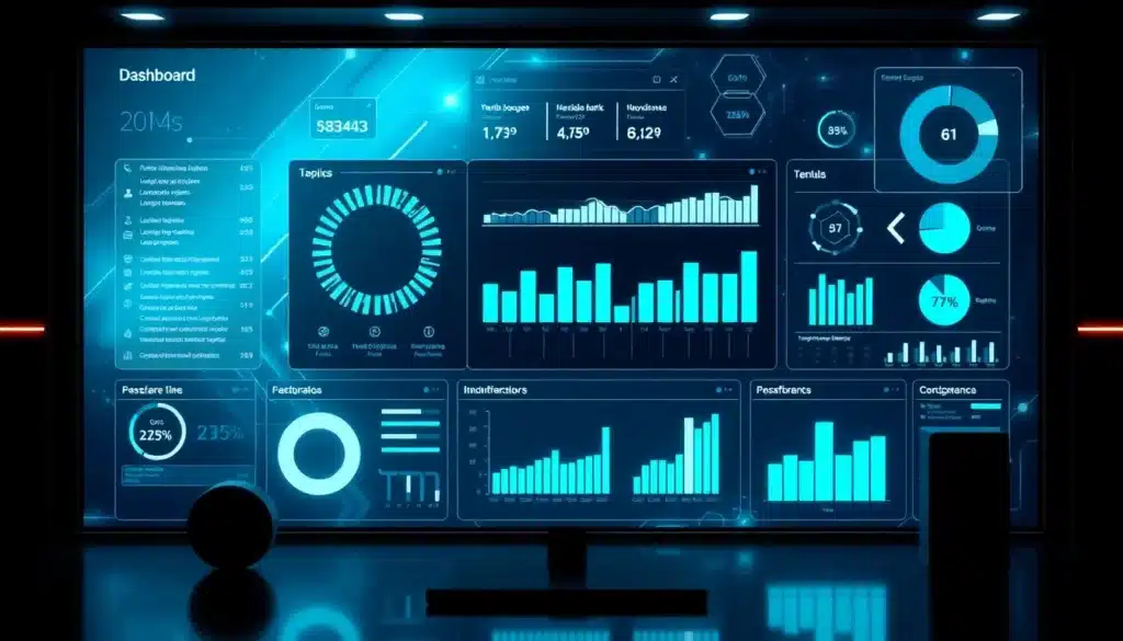Plantillas de Infografías Inteligentes: El Arsenal Definitivo para Contar Historias Visuales 4 Infografías Templates - Dashboard Tecnológico con IA